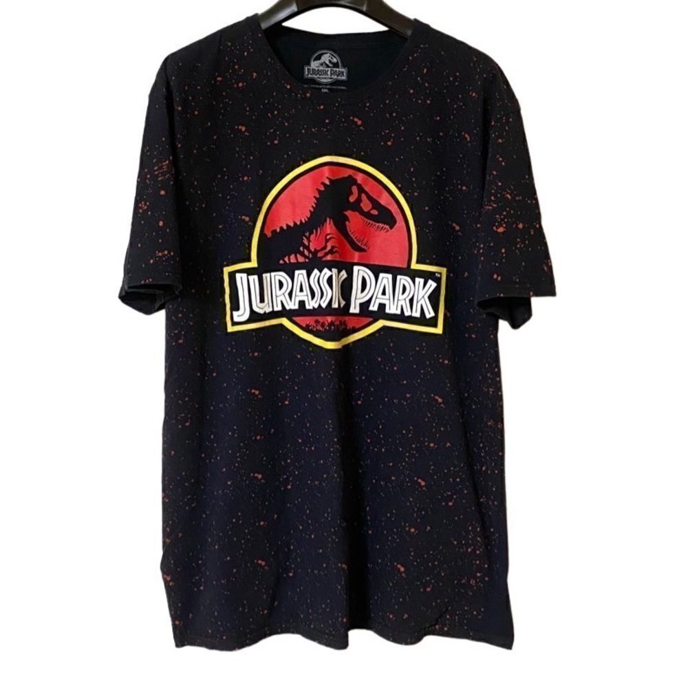 Jurassic Park Men’s Unisex Black|Red Splattered Classic T-Rex Logo Shirt Sz 2XL